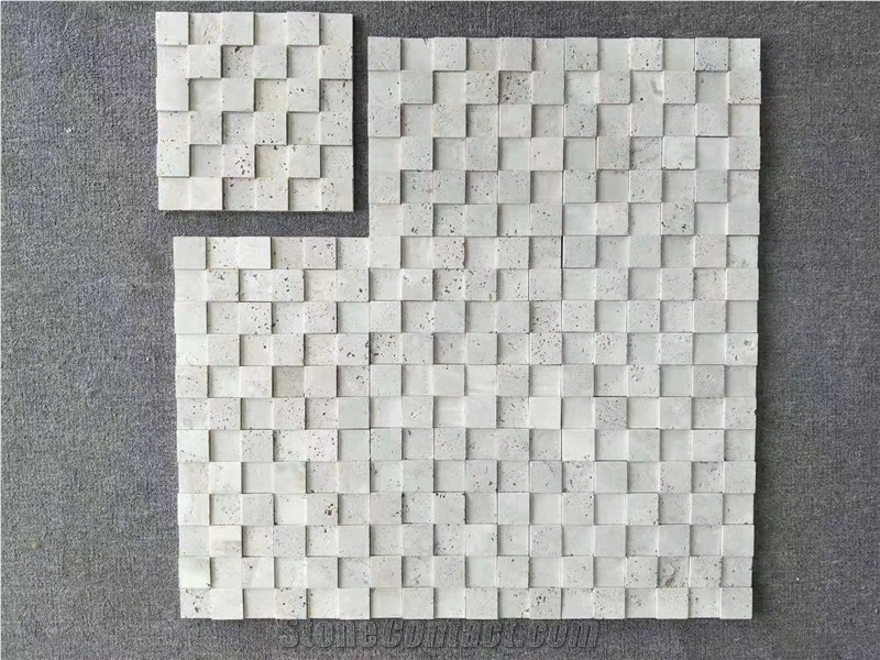 Square Super White Travertine Mosaic Wall Tiles