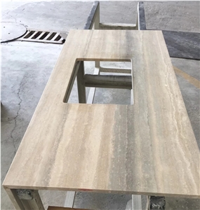 Italy Silver Horizont Travertine Bath Tops, Vanity Tops