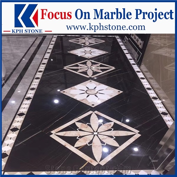 Black Gold Marble Lobby Waterjet for the Langham