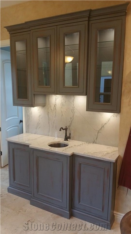 Quartzite Bar Top, Drop in Copper Sink