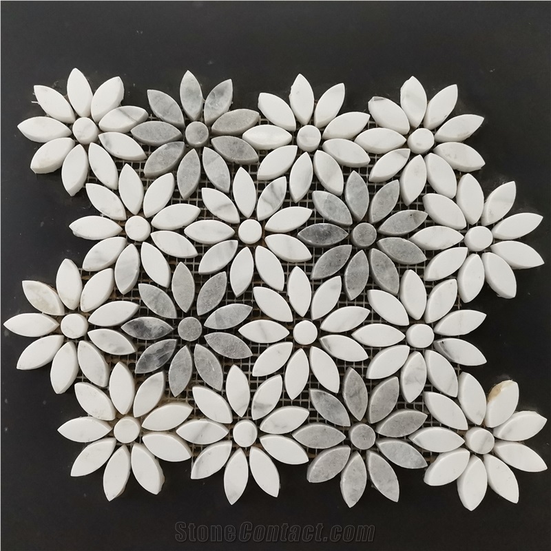 Castle Grey Marble+Star White Marble Flower Mosaic