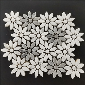 Castle Grey Marble+Star White Marble Flower Mosaic Castle Grey Marble+Star White Marble Flower Mosaic