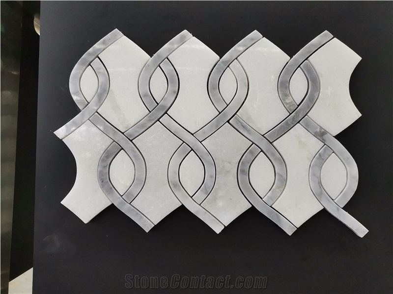 Castle Grey Marble+Star White Marble Flower Mosaic