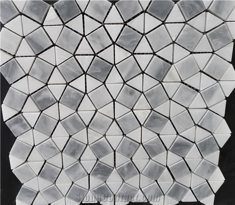 Castle Grey Marble+Star White Marble Flower Mosaic