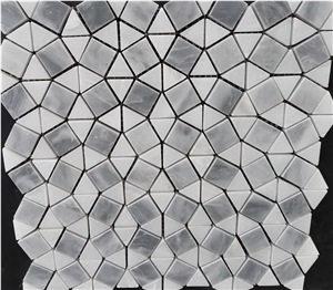 Castle Grey Marble+Star White Marble Flower Mosaic