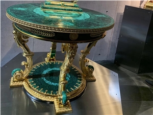 Peacock Green - Malachite Challant Semiprecious Stone Tabletop