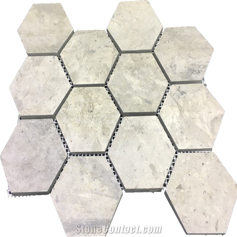 Wooden Vein White Marble Hexagon Mosaic Tile
