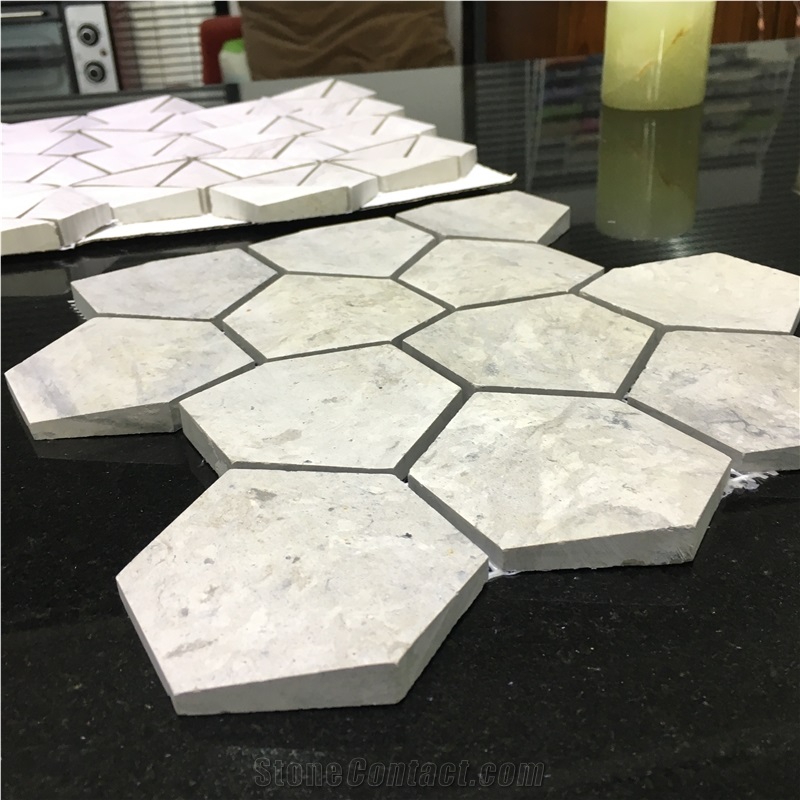 Wooden Vein White Marble Hexagon Mosaic Tile