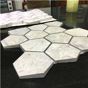 Wooden Vein White Marble Hexagon Mosaic Tile