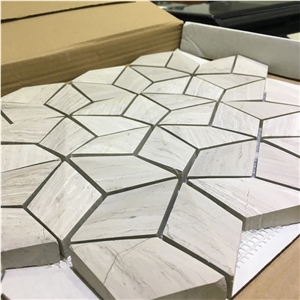 Wooden White Marble Hexagon Polished Mosaic Tile