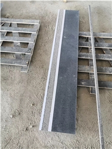 Honed Black Granite Treads with Flamed Band G684