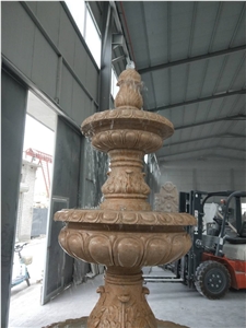 Three Tiers Henan Yellow Limestone Outdoor Foutain