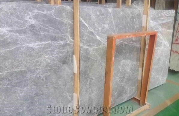 China Polished Silver Grey Marble Slab Tile