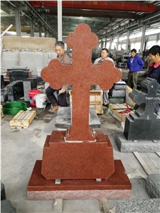 India Red Granite Cross Western Style Tombstone