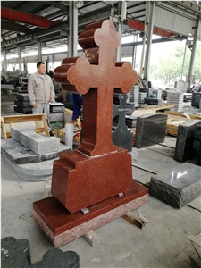 India Red Granite Cross Western Style Tombstone