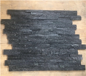 Black Stacked Stone Quartzite Wall Cladding Panels