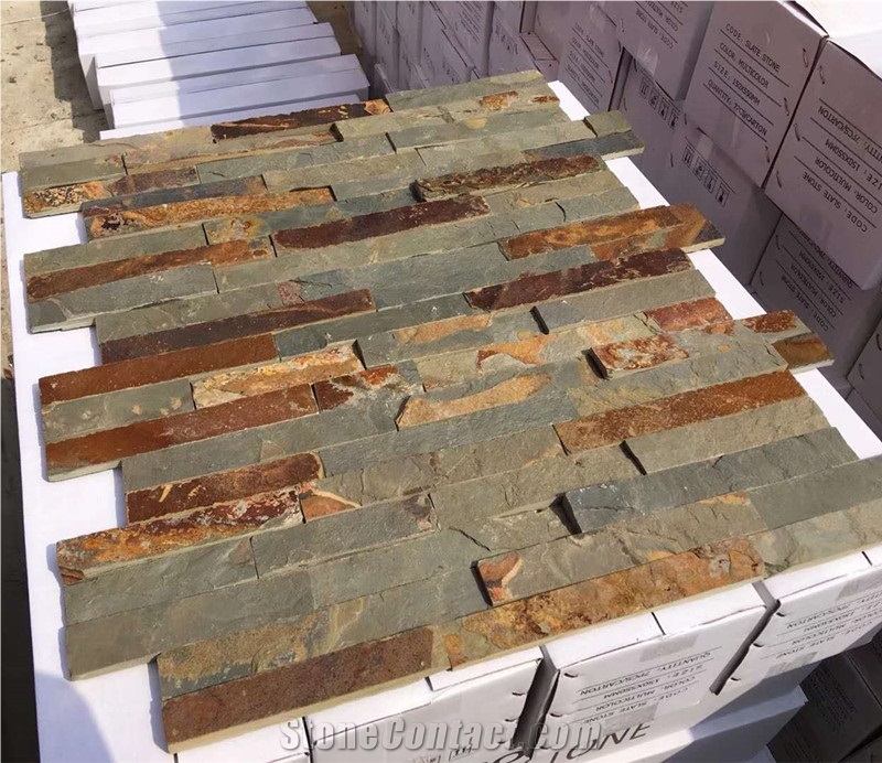 Fireplace Rusty Stacked Stone,Multicolour Slate