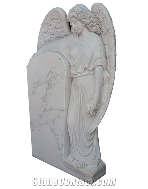 Hand Carved White Marble Stone Tombstone