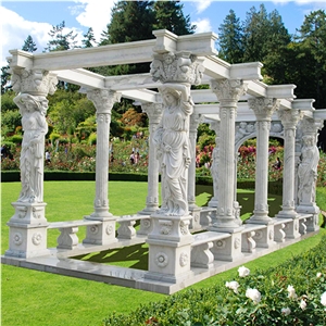 Natural White Marble Hand Carved Decoration Urban Gazebo