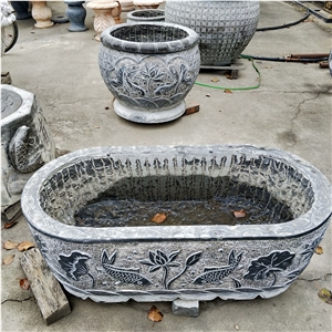 Black Limestone Outside Flower Pot Carved Planter