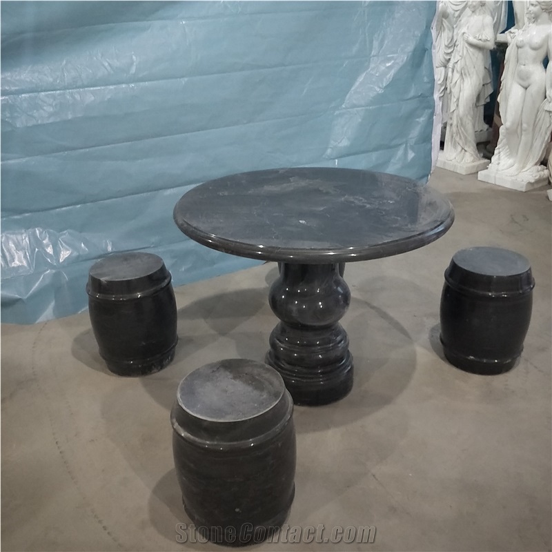 Black Polished Marble Bench Park Table Garden
