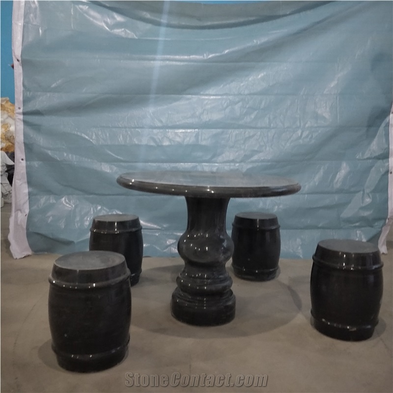 Black Polished Marble Bench Park Table Garden