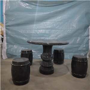 Black Polished Marble Bench Park Table Garden
