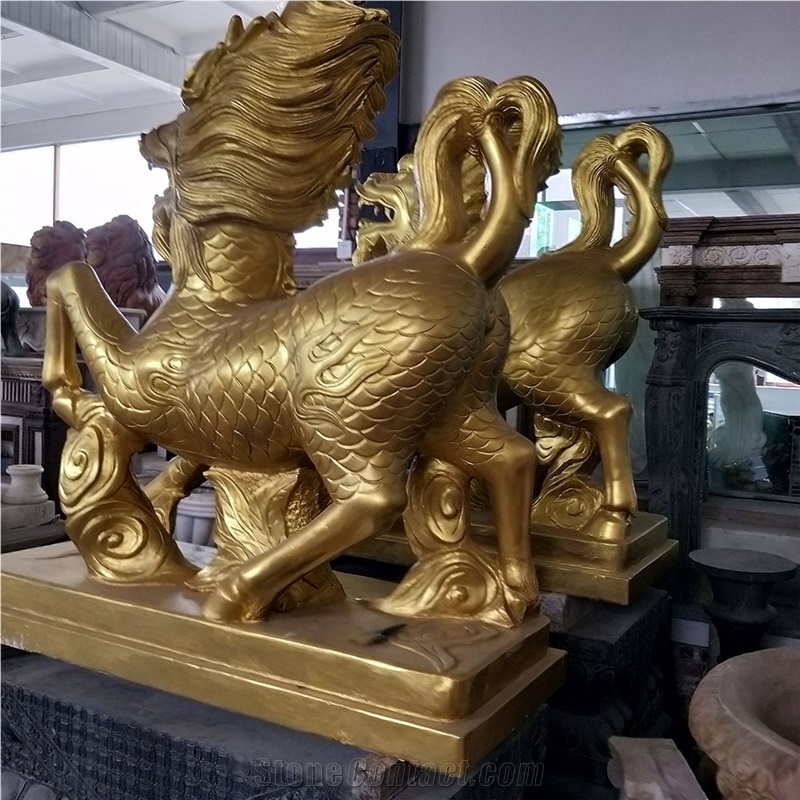 Carved Brown Copper Lion Statues Animal Sculptures