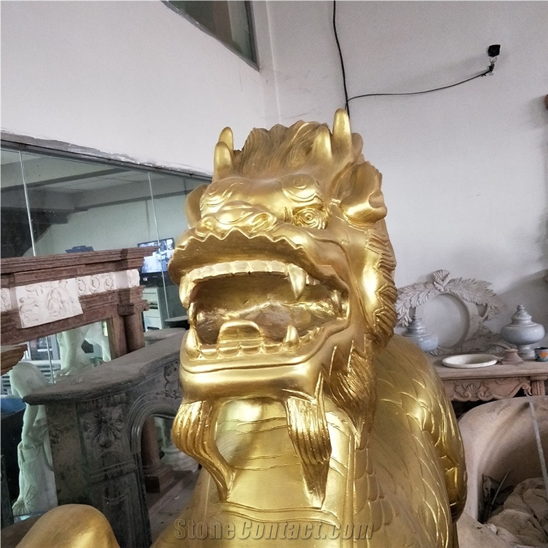 Carved Brown Copper Lion Statues Animal Sculptures