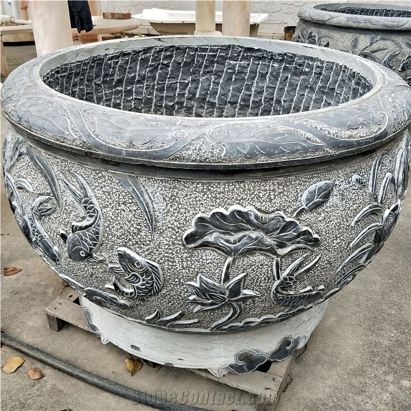 Cheap Black Round Carved Flower Pot Planters
