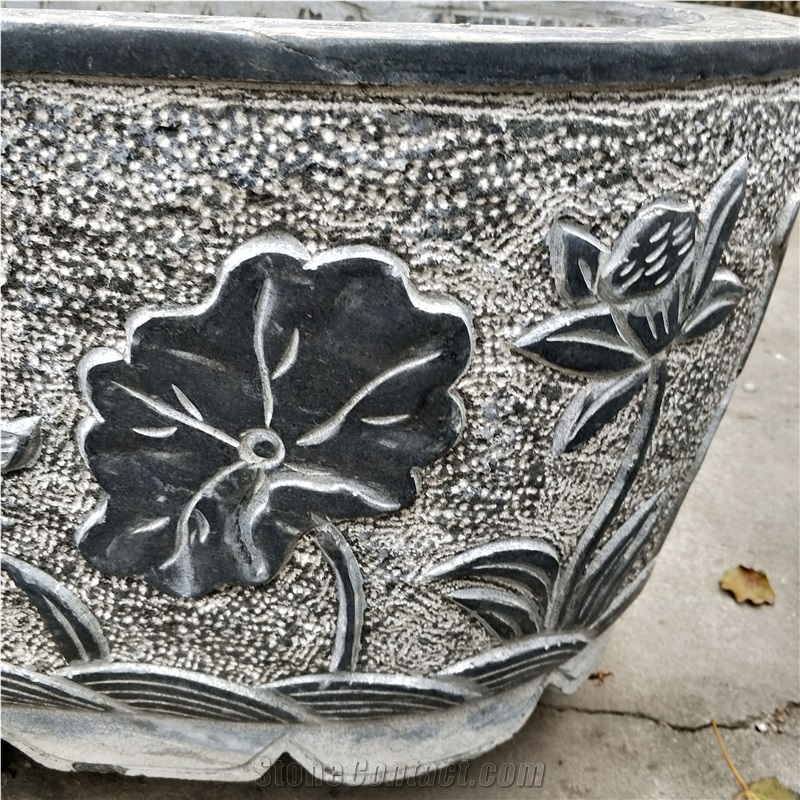 Cheap Black Round Carved Flower Pot Planters