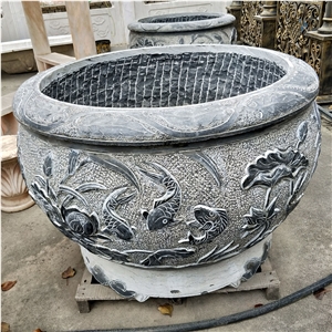 Cheap Black Round Carved Flower Pot Planters