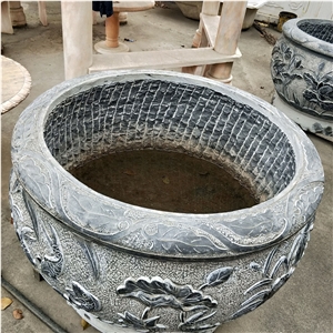 Cheap Black Round Carved Flower Pot Planters