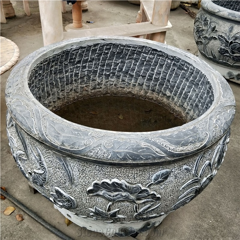 Cheap Black Round Carved Flower Pot Planters