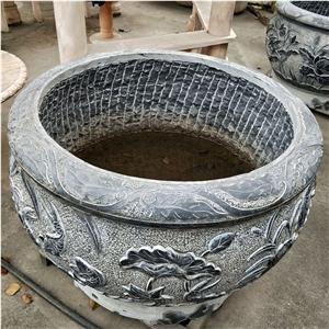 Cheap Black Round Carved Flower Pot Planters