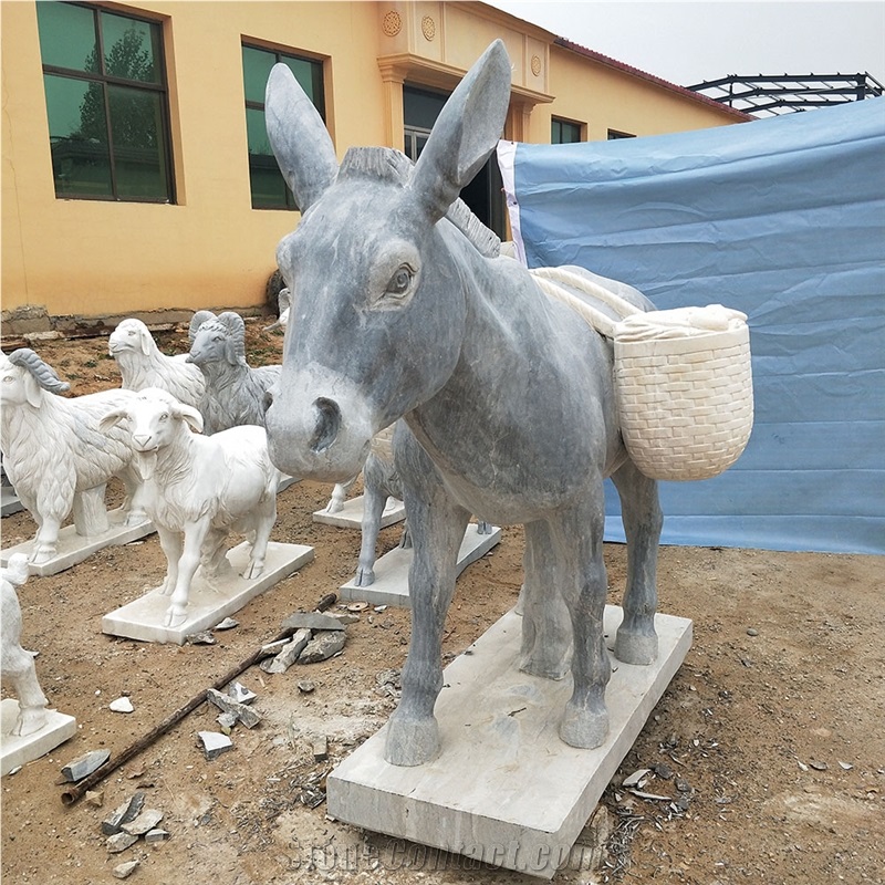 Grey Marble Donkey Statues Animal Sculptures