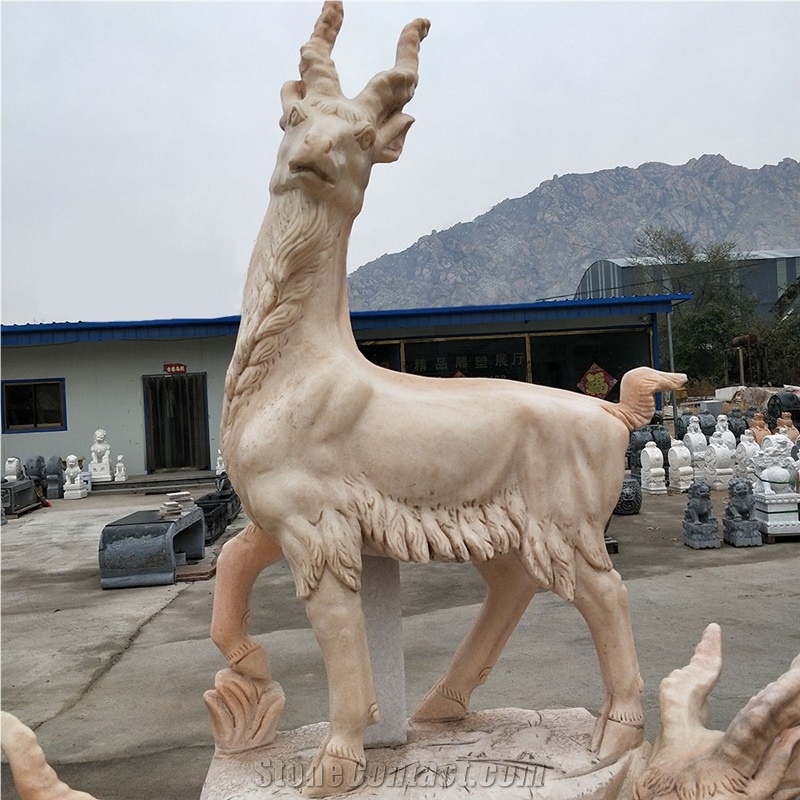 Hand Carved Marble Animal Deer Statues Sculptures
