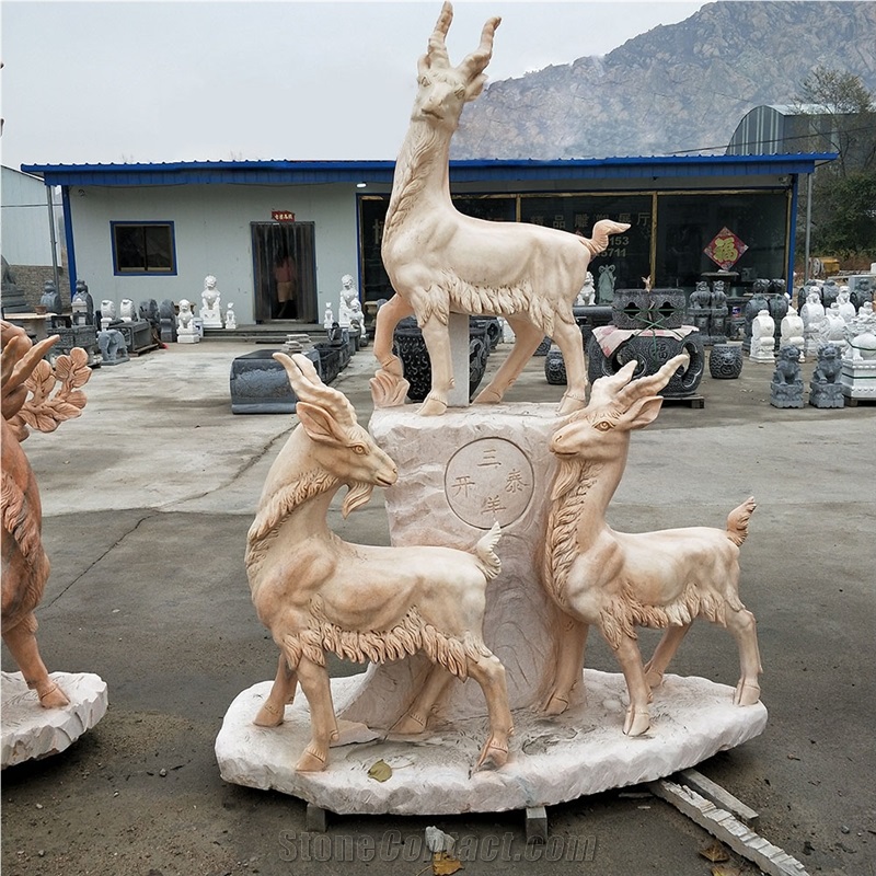 Hand Carved Marble Animal Deer Statues Sculptures