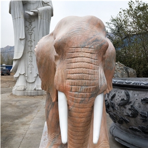 Hand Carved Orange Marble Abstract Elephant Statue