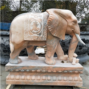 Hand Carved Orange Marble Abstract Elephant Statue