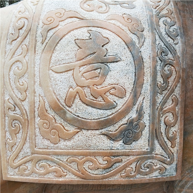 Hand Carved Orange Marble Abstract Elephant Statue