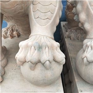 Pink Marble Lion Sculptures, Hand Carved Statues