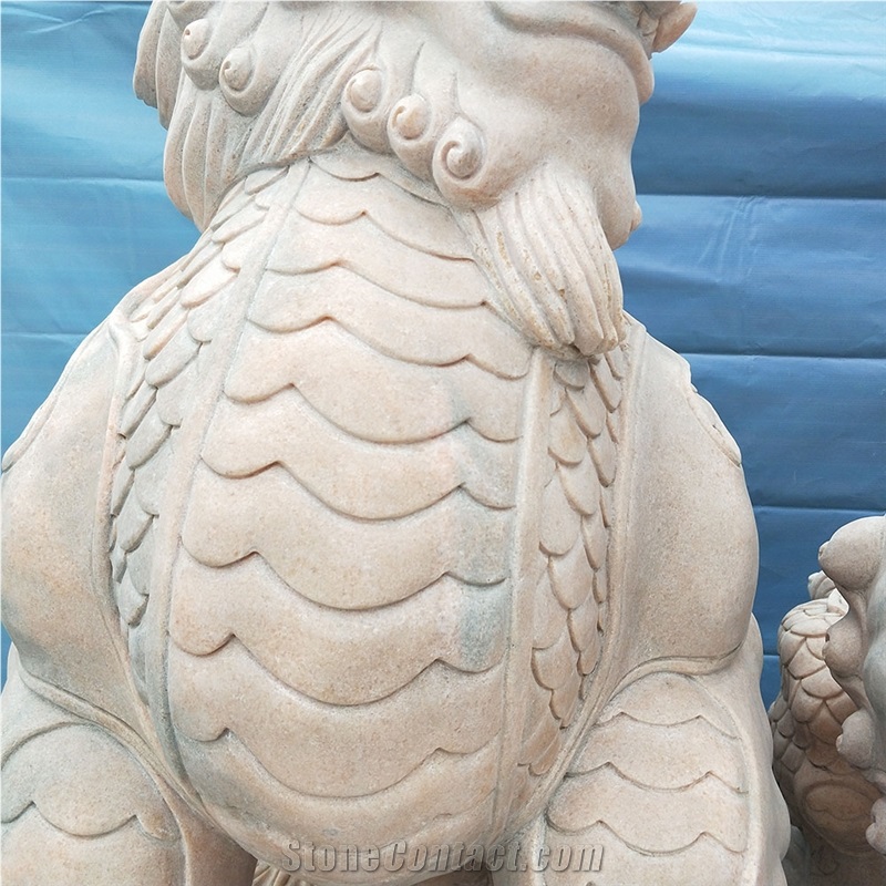 Pink Marble Lion Sculptures, Hand Carved Statues