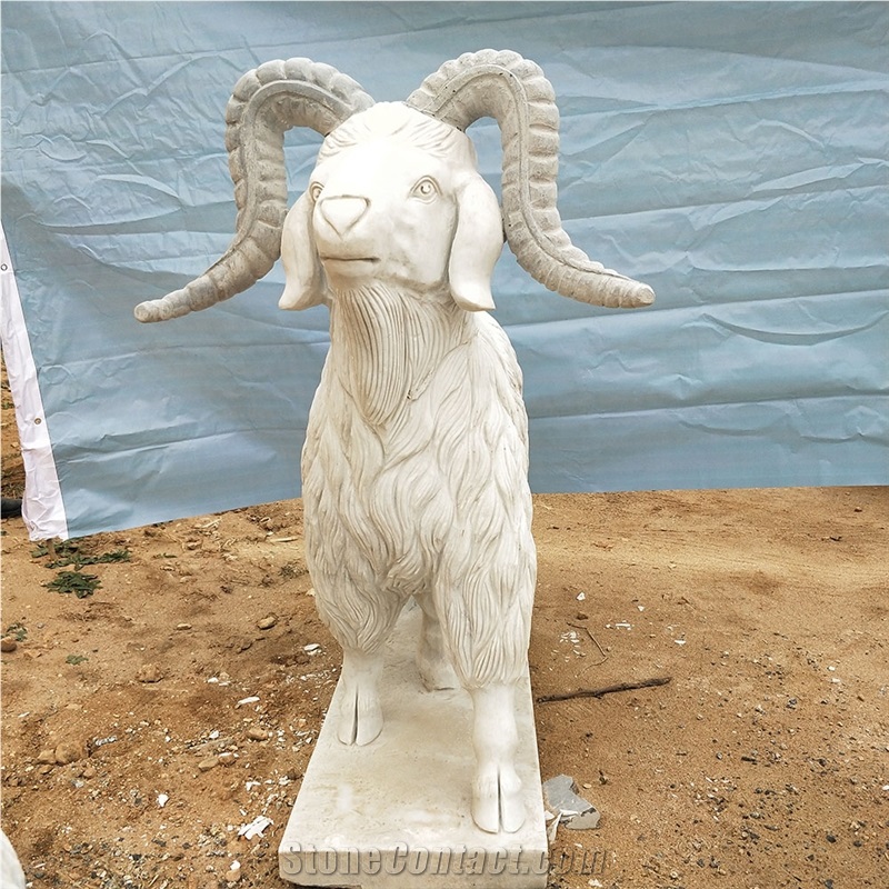 White Marble Carved Animal Goat Statues Sculptures
