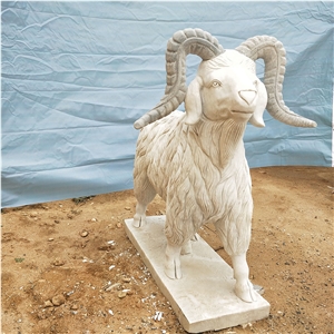 White Marble Carved Animal Goat Statues Sculptures