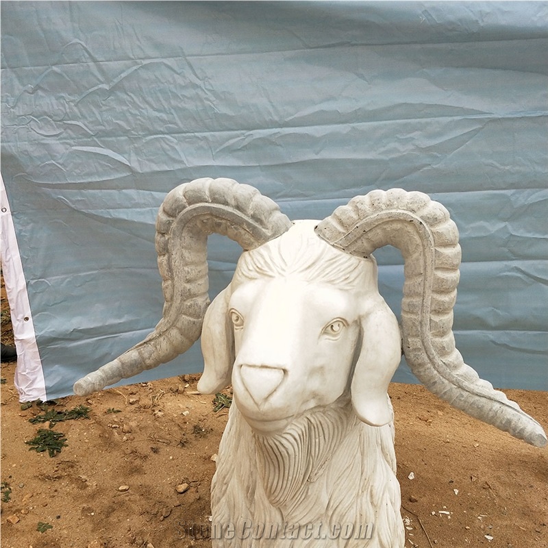 White Marble Carved Animal Goat Statues Sculptures