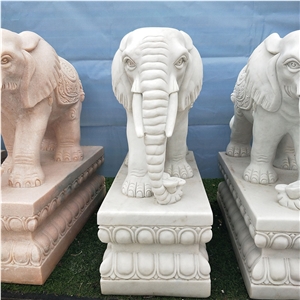 White Marble Elephant Sculptures Animal Statues
