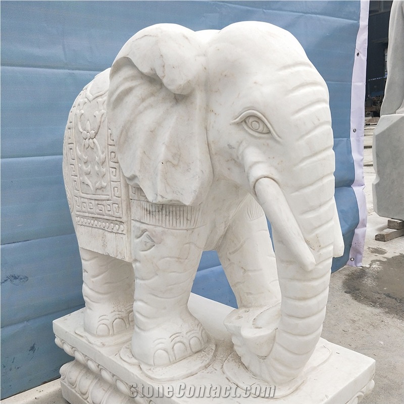 White Marble Elephant Statues Animal Sculptures