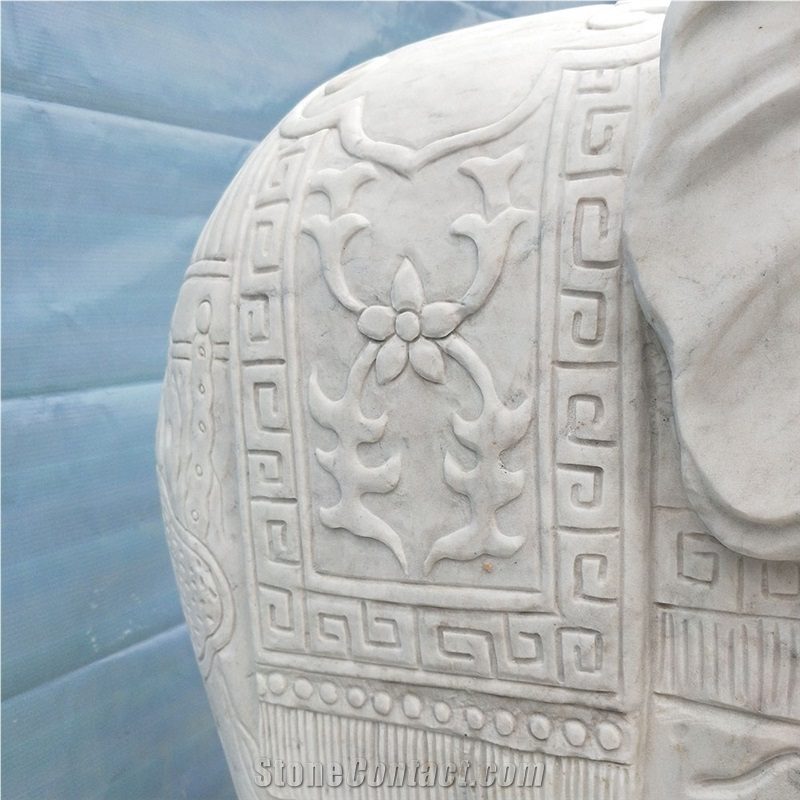 White Marble Elephant Statues Animal Sculptures