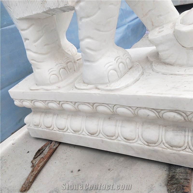 White Marble Elephant Statues Animal Sculptures